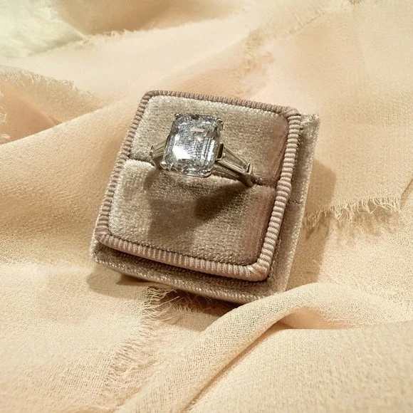 4CT Emerald Cut & Baguette Three Stone Engagement Ring - Picture 10 of 13